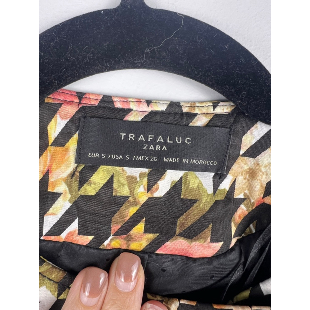 ZARA Trafaluc Floral Multicolor Houndstooth Moto Jacket Women's Small - Picture 2 of 9